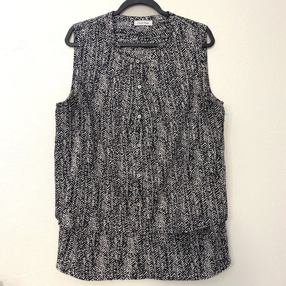 Calvin Klein Sleeveless Button-Down Shirt with Nehru Collar